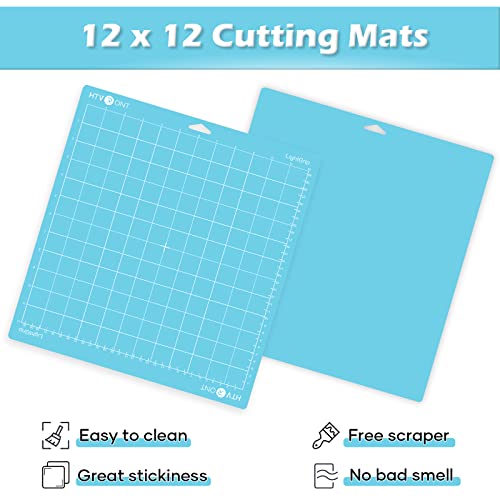 HTVRONT Light Grip Cutting Mats for Cricut, 2 Pack Cutting Mats 12x12 for Cricut Maker/Maker 3/Explore 3/Air/Air 2/One, Light Adhesive Sticky Blue HTVRONT