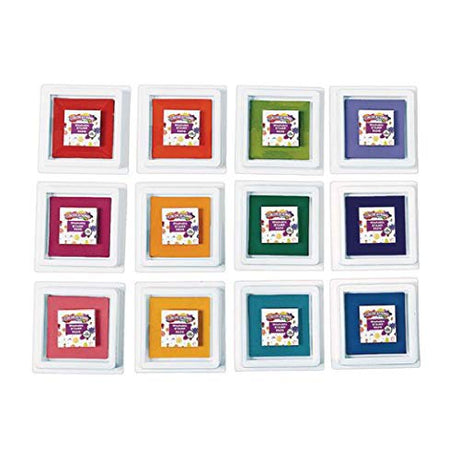Colorations Washable Perfect Stamp Pads, 12 Colors, 3-3/4" Square, Finger Ink Pad, Small Pad, Vivid Bright Colors, Arts & Crafts, Stamping, Colorations