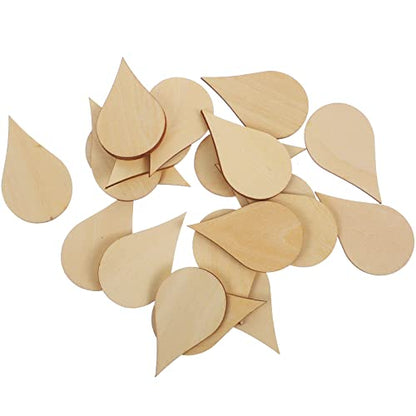Amosfun Wooden Shape Cutouts Wood Water Drop Shape Discs Slices Wood Pieces Embellishment DIY Crafts Ornament Home Decorations Birthday Gift DIY 50mm