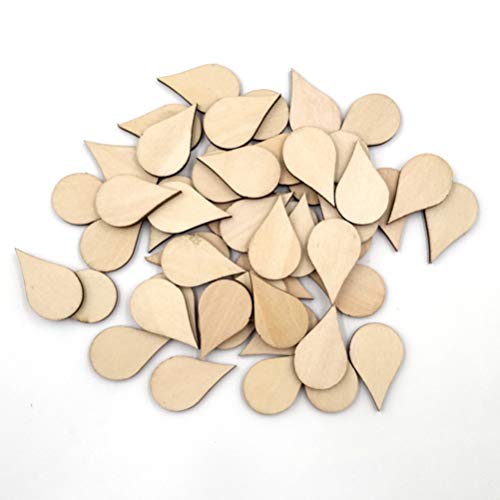 ARTIBETTER Wedding Decor 100 Pcs 30x18mm Wooden Slices Blank Unfinished Wood Teardrop Shaped Wooden Crafts Wood Cutout Ornament for DIY Art Craft ARTIBETTER