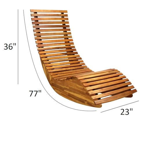 cucunu Chaise Lounge | Rocking Outdoor Lounger Chair Made from Acacia Wood | 330 lbs Capacity Wooden Furniture for Patio, Pool, Sauna