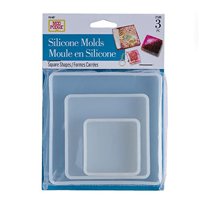 Mod Podge, Square Silicone Set of 3 Molds Kit, DIY Epoxy Resin Supplies for Arts and Crafts, 27580