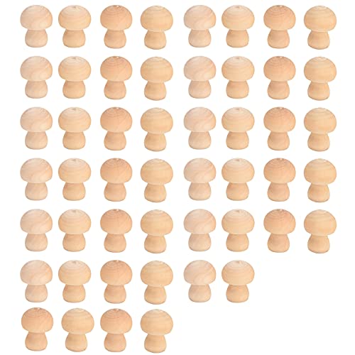 Wooden Mushroom Ornament, Unfinished Mushrooms, 50pcs Wood Mushroom DIY Toy in Clear Box, Plain Unpainted Mini Mushroom for Arts and Crafts Projects AUNMAS