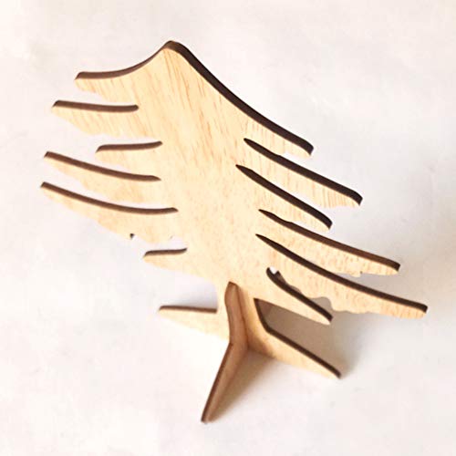 Amosfun 6pcs Wooden Christmas Tree Crafts 3D Unfinished Natural Wood Cutouts Sculpture Tabletop Xmas Tree Ornament for Cabinet Bookshelf Party Decor Amosfun