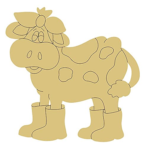 Cow Design by Lines Cutout Unfinished Wood Cow Country Farm Door Hanger MDF Shape Canvas Style 4 Art 1 (18") Diverse Woodworking