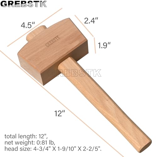 GREBSTK Wooden Mallet Manual Ice Hammer Mallet Beech Solid Carpenter Woodworking Mallet 12"