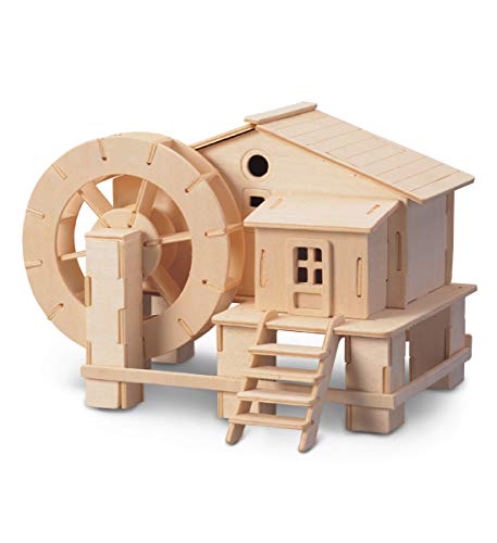 Puzzled 3D Puzzle Water Mill Set Wood Craft Construction Model Kit, Fun & Educational DIY Wooden Toy Assemble Model Unfinished Crafting Hobby Puzzle