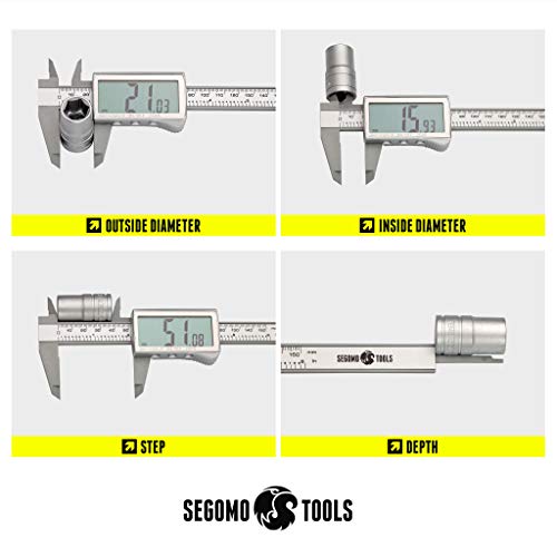 Segomo Basics 6 Inch Electronic Digital Calipers: Inch, Fractions, Millimeter Conversion | Digital Caliper Measuring Tool | Calipers Measuring Tool | Segomo Tools