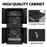 Metal Storage Cabinet，71" Garage Storage Cabinet with 2 Locking Drawer and 4 Adjustable Shelves ，Black Tool Cabinet，Lockable File Steel Cabinet for TaskStorz