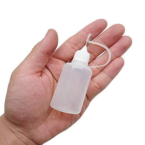 12 Pcs 1 Ounce Needle Tip Glue Bottle 30ml Plastic Dropper Bottles for Small Gluing Projects, Paper Quilling DIY Craft, Acrylic Painting, White Lid Hulless