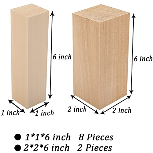 YIPLED 10 Pack Unfinished Basswood Carving Blocks Kit, Rectangular Wooden Blocks for DIY Carving, Crafting and Whittling for Adults Beginner and YIPLED