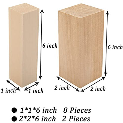 YIPLED 10 Pack Unfinished Basswood Carving Blocks Kit, Rectangular Wooden Blocks for DIY Carving, Crafting and Whittling for Adults Beginner and