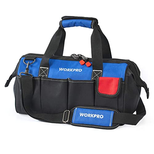 WORKPRO 18-inch Close Top Wide Mouth Storage Tool Bag with Adjustable Shoulder Strap, Sturdy Bottom WORKPRO
