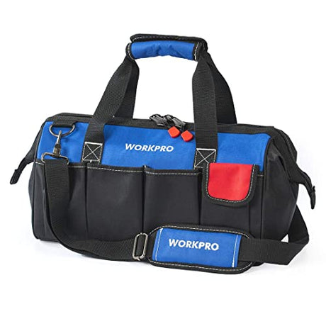 WORKPRO 18-inch Close Top Wide Mouth Storage Tool Bag with Adjustable Shoulder Strap, Sturdy Bottom WORKPRO