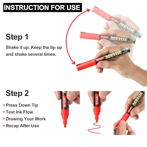 SFAIH Acrylic Paint Markers Paint Pens 24 Colors 2-3mm Medium Tip Paint Markers for Fabric, Canvas, Rock, Glass, Wood, Plastic, DIY Crafts Art SFAIH