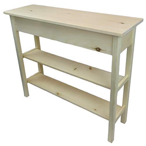 36" Unfinished Pine Console Sofa Table with 2 Bottom Shelfs - WoodArtSupply