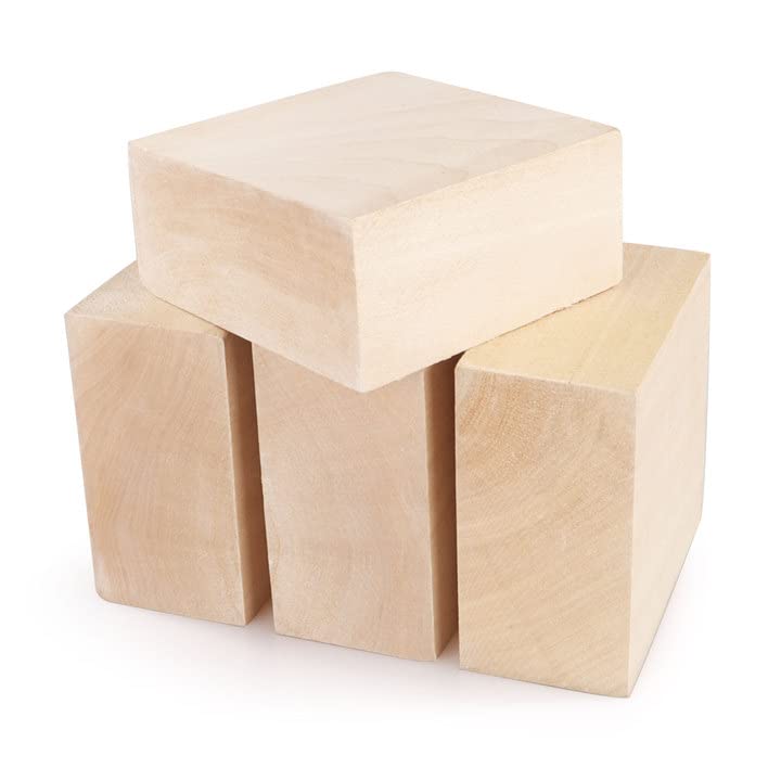 4 PCS Basswood Carving Blocks 4 X 4 X 2 inch Bass Wood for Wood Carving Whittling Wood Carving Blocks Wood Blocks for Carving Unfinished Wood Blocks - WoodArtSupply