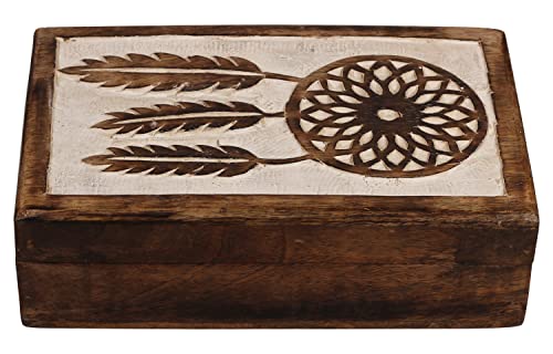 ETROVES Carved Wooden Box - Handmade Keepsake Memory Wood Storage Box with Lid, Dream Catcher 8 Inch