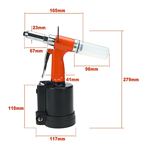 BTSHUB 1/4" Hydraulic Air Rivet Gun, Pneumatic Hydraulic Rivet Tool, Suitable for Dia 4mm - 6.4mm (0.16-0.25 in) Rivet - WoodArtSupply