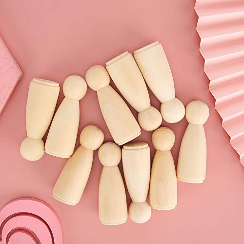 zjchao Wooden Peg Doll Bodies, 10pcs 65mm Unfinished People Shapes Wooden People Bodies Angel Dolls for DIY Craft, Female - WoodArtSupply