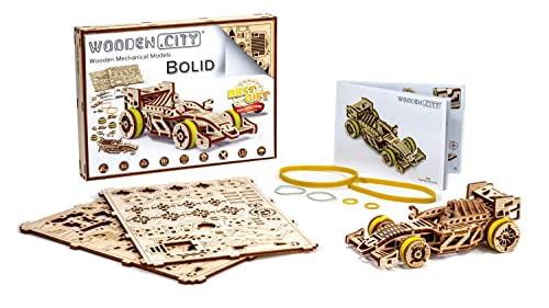 WOODEN.CITY Bolid Car Model Kit 3D Wooden Puzzles - Wooden Models for Adults to Build and Paint It Yourself - Wooden 3D Puzzles for Adults - Model WOODEN.CITY