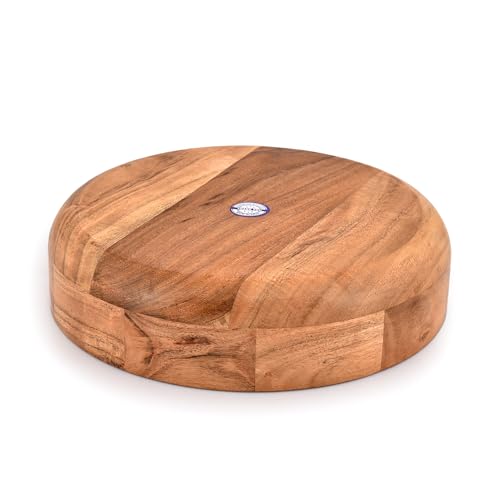 Kaizen Casa Wooden Round Shaped Serving Bowl For Fruit,Dessert Platter Tray Dish Kitchen Dining Fruit,Dessert,Snack Kaizen Casa
