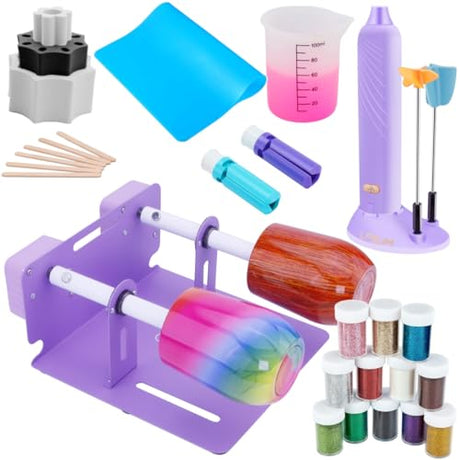 LFSUM Cup Turner for Crafts Tumbler,Tumbler Cup Spinner,Glitter Powder,Epoxy Resin kit for Tumblers for Beginners with Epoxy and Heat Gun (2X-Violet) LFSUM