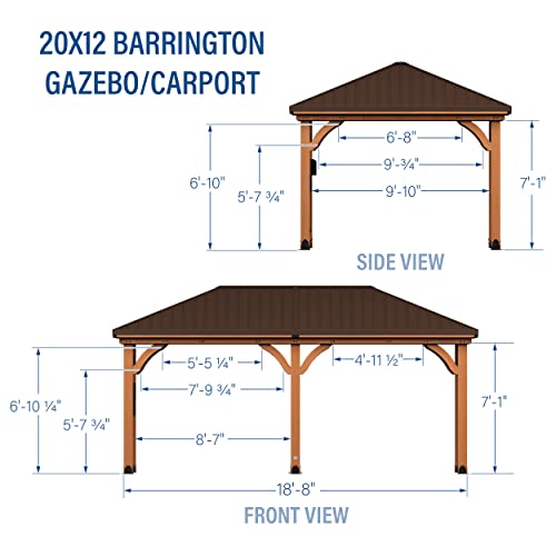 Backyard Discovery Barrington 20 ft. x 12 ft. All Cedar Wood Carport Pavilion Gazebo, Shade, Rain, Hard Top Steel Metal Roof, All Weather Protected, Backyard Discovery