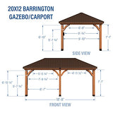 Backyard Discovery Barrington 20 ft. x 12 ft. All Cedar Wood Carport Pavilion Gazebo, Shade, Rain, Hard Top Steel Metal Roof, All Weather Protected, Backyard Discovery