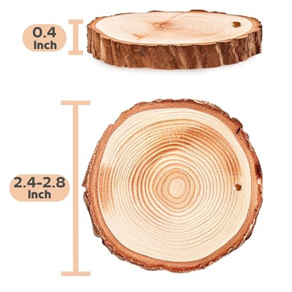 Coasters Wood Slices Burning Kit :Unfinished Natural Crafts with Bark 30 Pcs 2.4-2.8 inch Hemp Rope Suspension Hole Kids DIY Arts Christmas Ornament