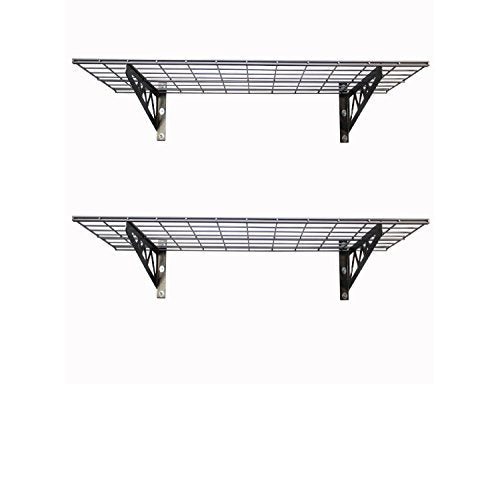 SafeRacks Garage Wall Shelves - 2-Pack 18"x36" Mountable Shelving Units for The Garage, Pantry or Utility Closet, Heavy Duty Steel Shelf with Bike SafeRacks