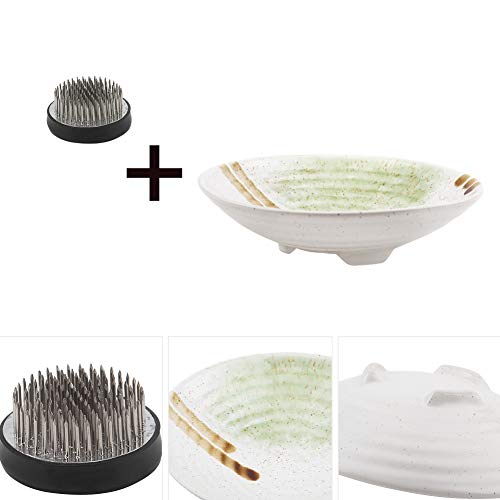 WANDIC Flower Arranging Supplies, Set of 2, Round Flower Frog & Ceramic Ikebana vases for Ikebana Floral Arrangement Art Home Decoration, Plate Shape - WoodArtSupply