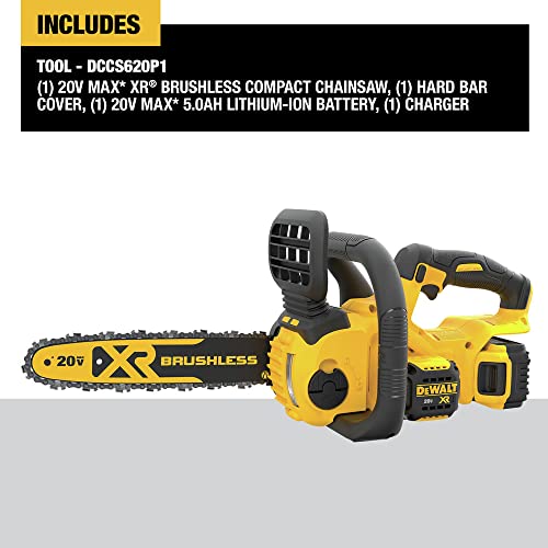 DEWALT 20V MAX* XR Chainsaw Kit, 5-Ah Battery, 12-Inch (DCCS620P1) - WoodArtSupply