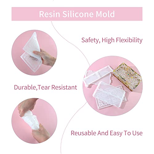 RESIN GO Domino Box Resin Molds, Large Rectangle Carved Container Epoxy Resin Silicone Mold with Lid Set for Casting, Storage Gift Trinket Makeup RESIN GO