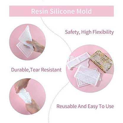RESIN GO Domino Box Resin Molds, Large Rectangle Carved Container Epoxy Resin Silicone Mold with Lid Set for Casting, Storage Gift Trinket Makeup