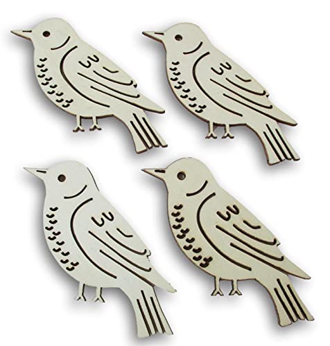 Wooden Birds - Miniature Laser Cut Wood Shapes- Unfinished Natural Wood - 4 Pieces CraftMedley