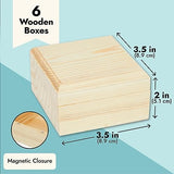 6 Pack Unfinished Wooden Boxes with Hinged Lids, Pinewood Magnetic Wood Box for Crafts, Jewelry Storage (3.5 x 3.5 x 2 In) Bright Creations