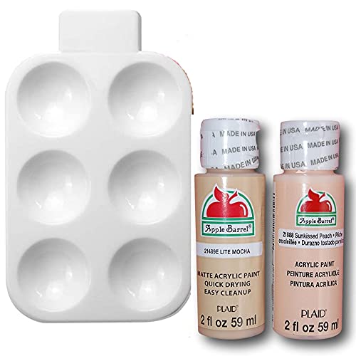 Matte Acrylic Paint Set with Mini Palette 6 Well - Lite Mocha and Sunkissed Peach WoodArtSupply