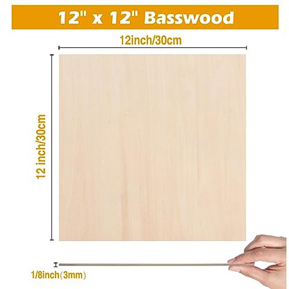 Basswood Plywood Sheets 6 Pack 3mm 1/8x 12x12 inch Unfinished Square Wood Pieces for Crafting Laser Cutting Engraving Wood Burning Painting Wood