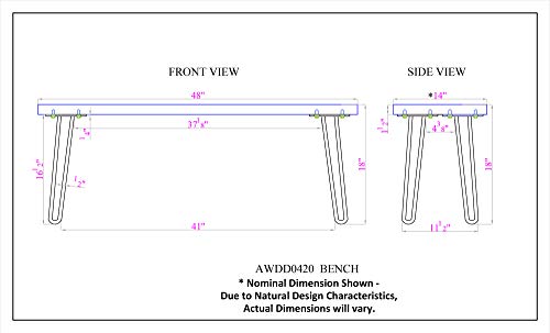 Alaterre Furniture Hairpin Natural Live Edge Wood with Metal 48" Bench, 48 Inch - WoodArtSupply