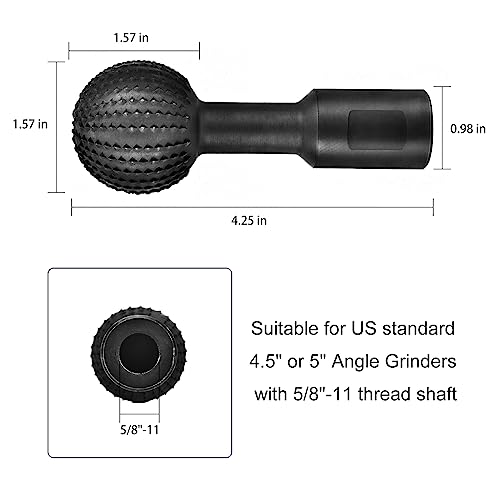 JonPhoe Sphere Rotary Burr with 5/8-11 Threads for 4 1/2" and 5" Angle Grinder, Carbon Steel Ball Gouge Angle Grinder Attachments for Woodworking - WoodArtSupply