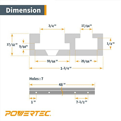POWERTEC 71365 Combo T-Track and Miter T-Track, 48"