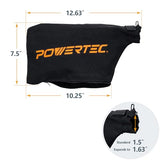 POWERTEC 75081 Miter Saw/Track Saw Dust Bag fits Nominal 1-1/2" Dust Ports, Expands to 1-5/8", Hook and Loop Dust Collector Bag with Zipper and Wired POWERTEC