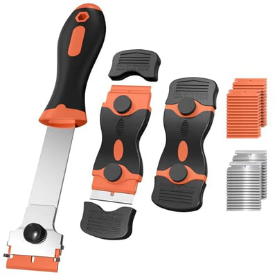 Ywmoml 3 Pack Razor Blade Scraper, Plastic Razor Blade Scraper, Scraper Tool with Extra 30 Plastic Razor Blades and 30 Metal Blades, Razor Scraper