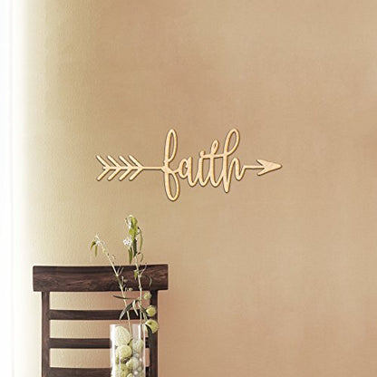 Faith Right Arrow Wood Sign Home Decor Wall Art Hanging Rustic Unfinished 12" x 5" - WoodArtSupply