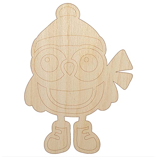 Winter Owl with Hat Scarf Unfinished Wood Shape Piece Cutout for DIY Craft Projects - 1/8 Inch Thick - 6.25 Inch Size Sniggle Sloth