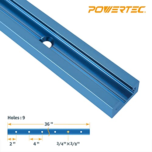 POWERTEC 71119V 36 Inch Double-Cut Profile Universal T-Track with Predrilled Mounting Holes, 2-Pack, Aluminum T Track for Woodworking Jigs and POWERTEC