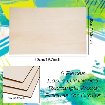 6 Pack Basswood Sheets for Crafts-12 x 20 x 1/8 Inch- 3mm Thick Plywood Sheets with Smooth Surfaces-Unfinished Rectangular Wood Boards for Laser
