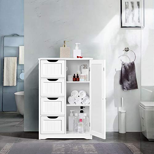 Yaheetech White Wooden Storage Cabinet with 4 Drawers and 1 Cupboard for Bathroom and Entryway Yaheetech