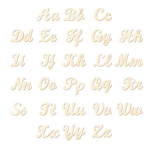 570 Pieces 2 Inch Unfinished Wooden Letters for Crafts Cursive Wood Letters ABCs with Sorting Trays Cregugua